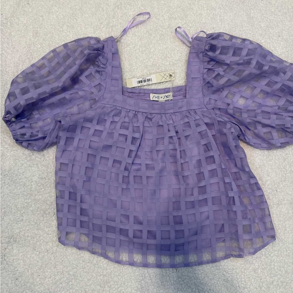 She + Sky Lavender Checkered Blouse